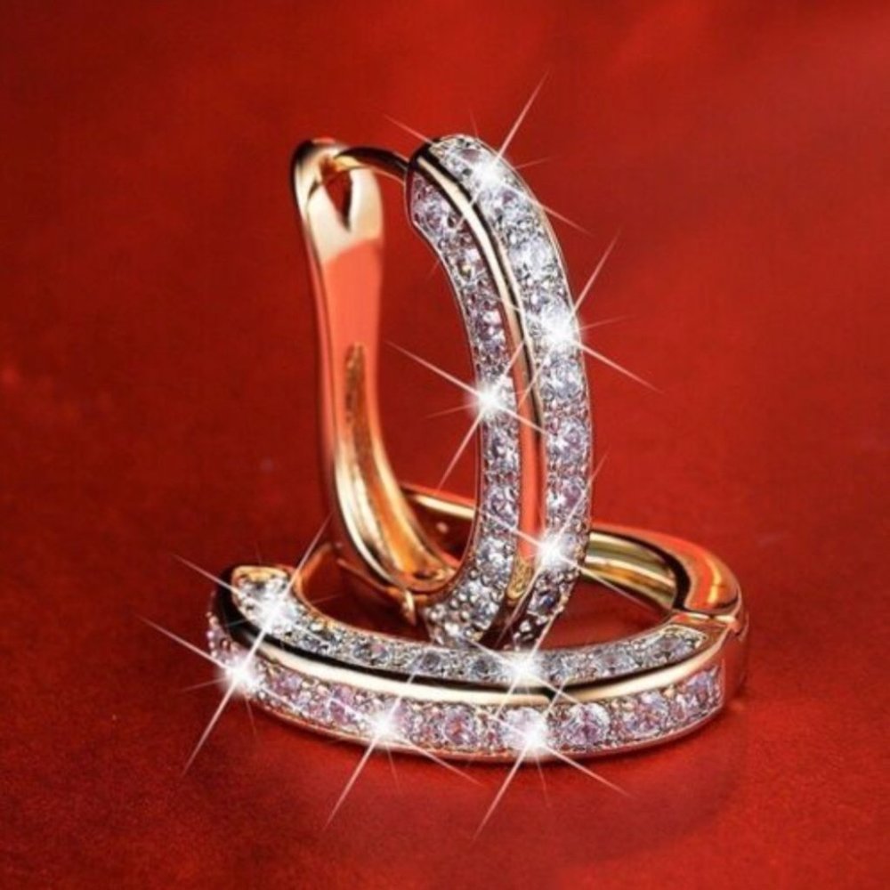 New 18k Gold Plated Cubic Zirconia Hoop Earrings - Picture 4 of 6
